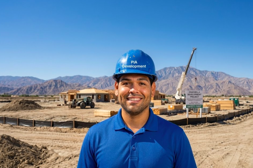 PIA Development Project Lead in branded gear on job site